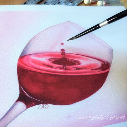Glass of red wine painting